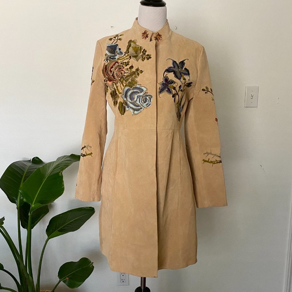 Bagatelle Tan Suede Embroidered Jacket Coat